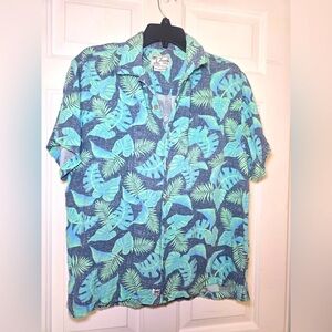 Trunk Surf And Swim Co. Men’s Blue Green Hawaiian Button Up Shirt Size Large